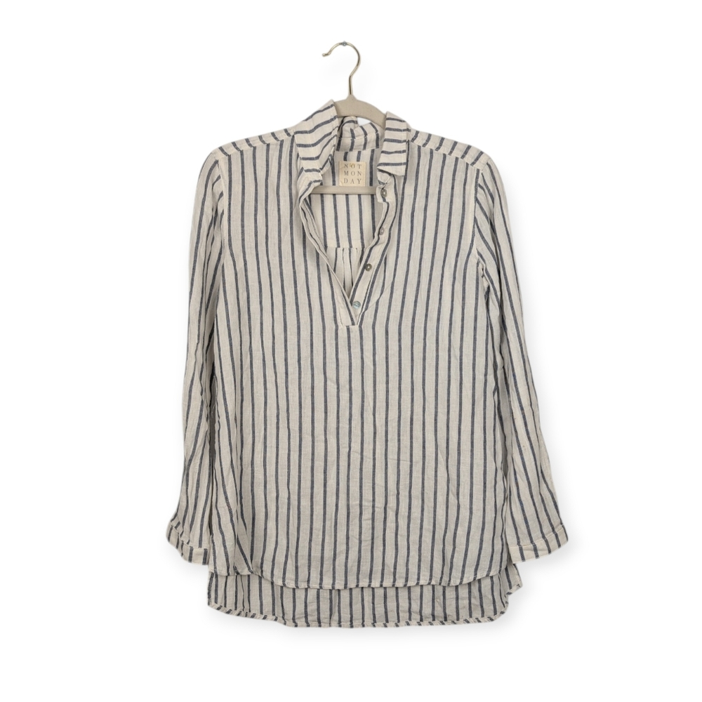 Not Monday The Label Young Roadie Blouse S White Navy Stripe Quarter Button